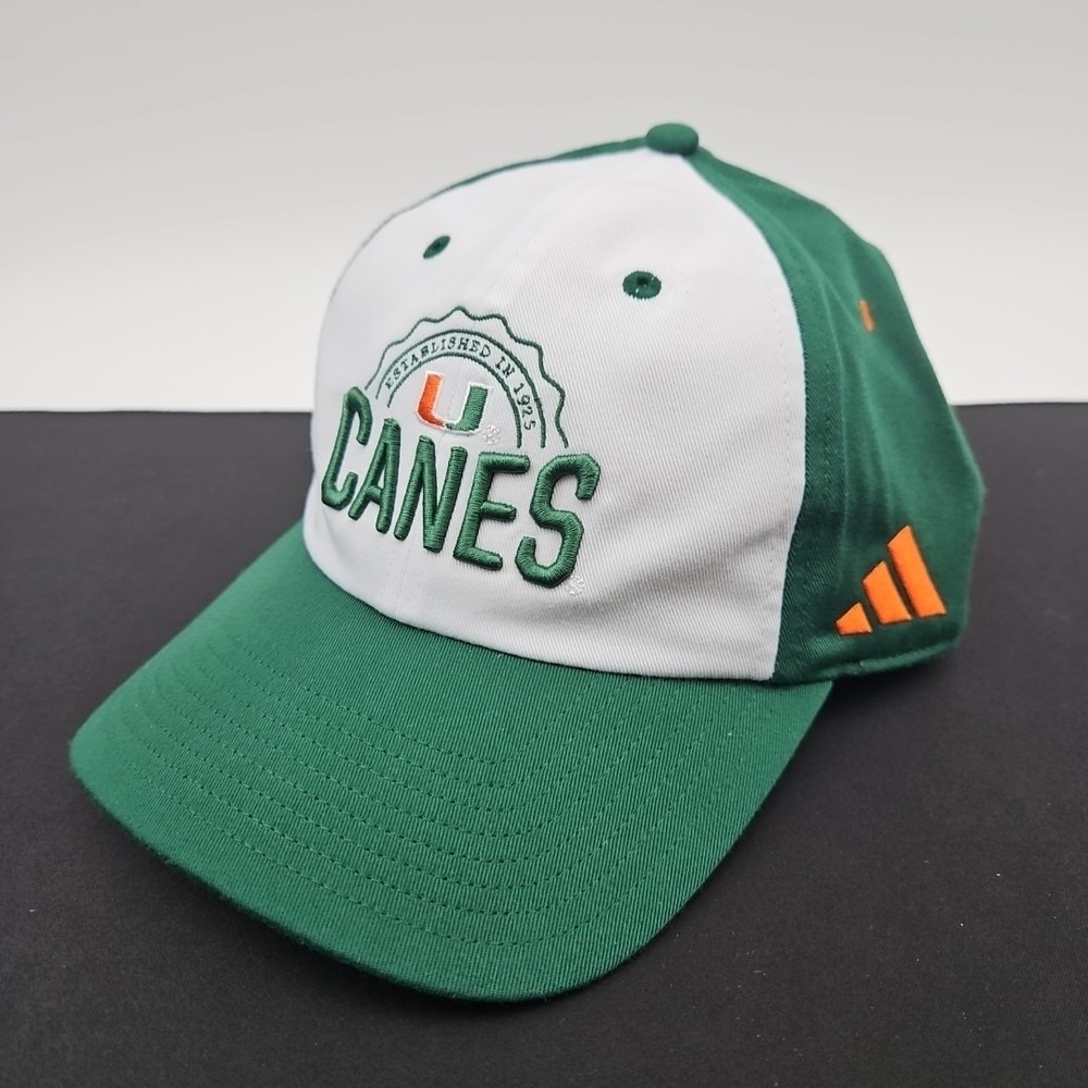 Adidas Miami Hurricanes NCAA Strapback Dad Cap Hat Green OSFM Adjustable New